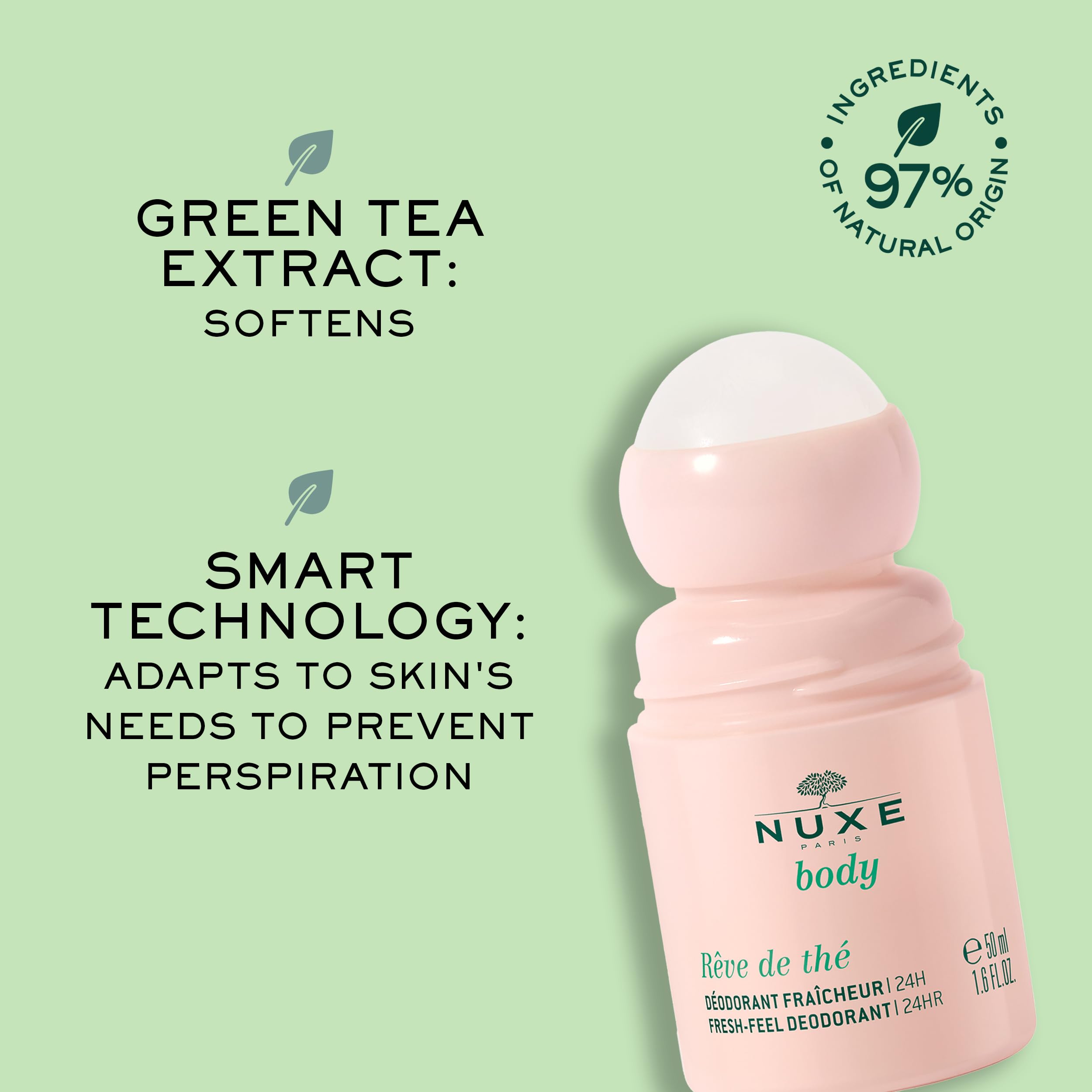 Nuxe Body Reve de The Deodorant 50ml - Long Lasting 24 Hour Protection Gentle Natural Deodorant