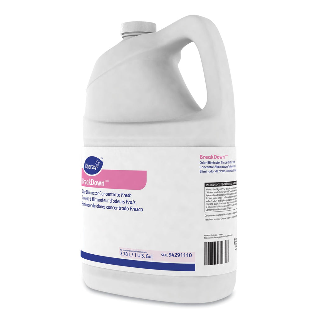 Diversey Breakdown Odor Eliminator, Cherry Almond Scent, Liquid, 1 gal Bottle, 4/Carton