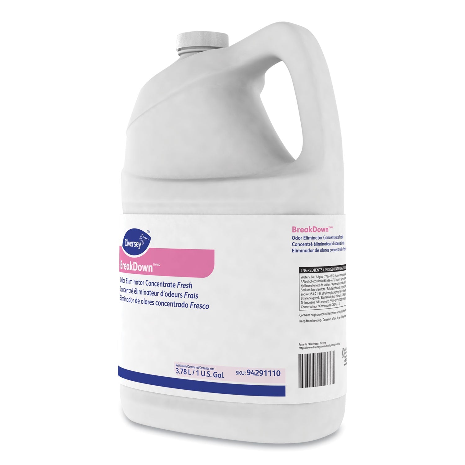 Diversey Breakdown Odor Eliminator, Cherry Almond Scent, Liquid, 1 gal Bottle, 4/Carton