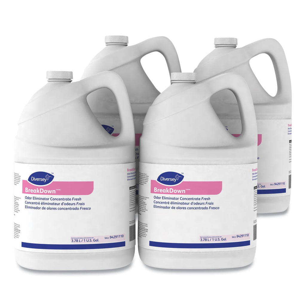 Diversey Breakdown Odor Eliminator, Cherry Almond Scent, Liquid, 1 gal Bottle, 4/Carton