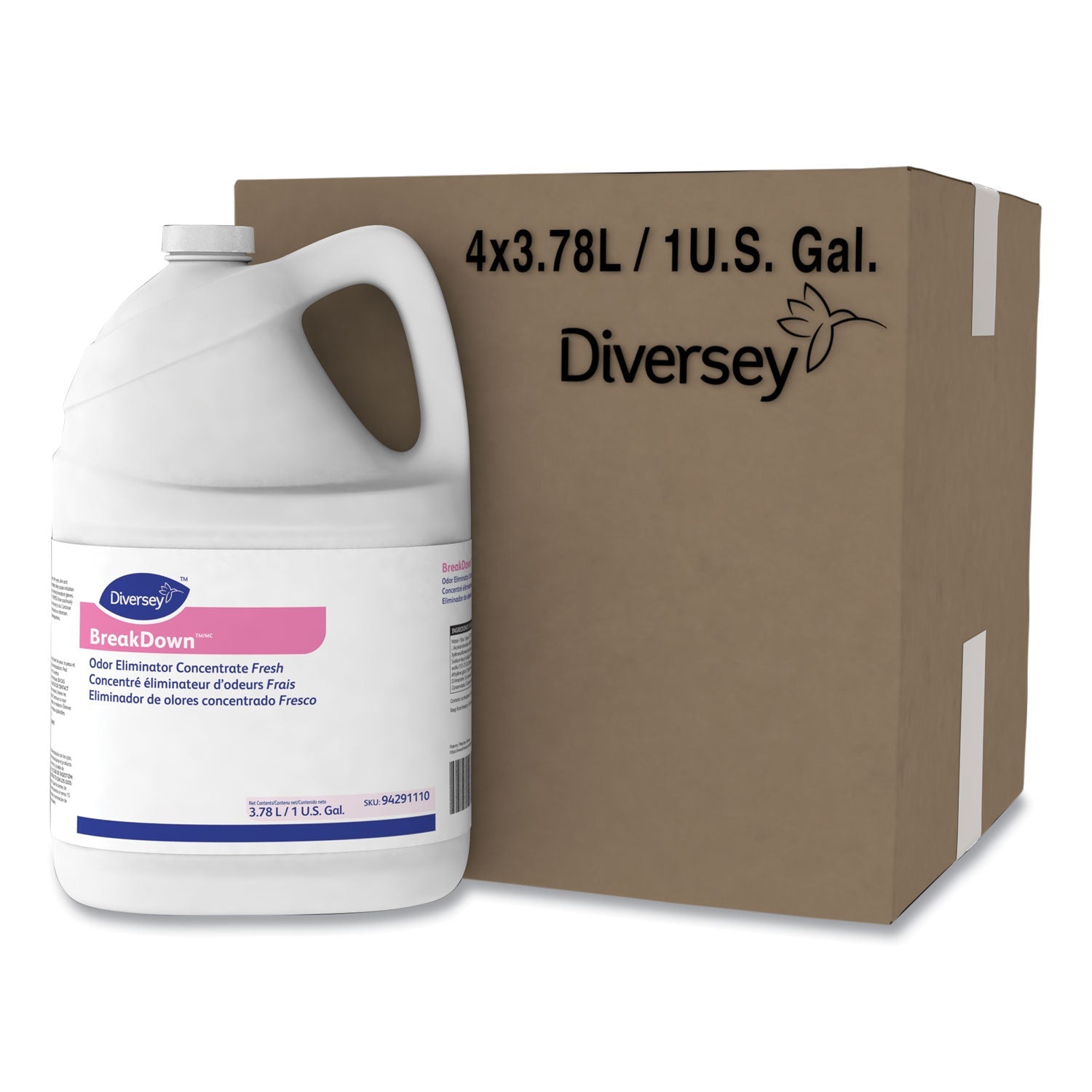 Diversey Breakdown Odor Eliminator, Cherry Almond Scent, Liquid, 1 gal Bottle, 4/Carton