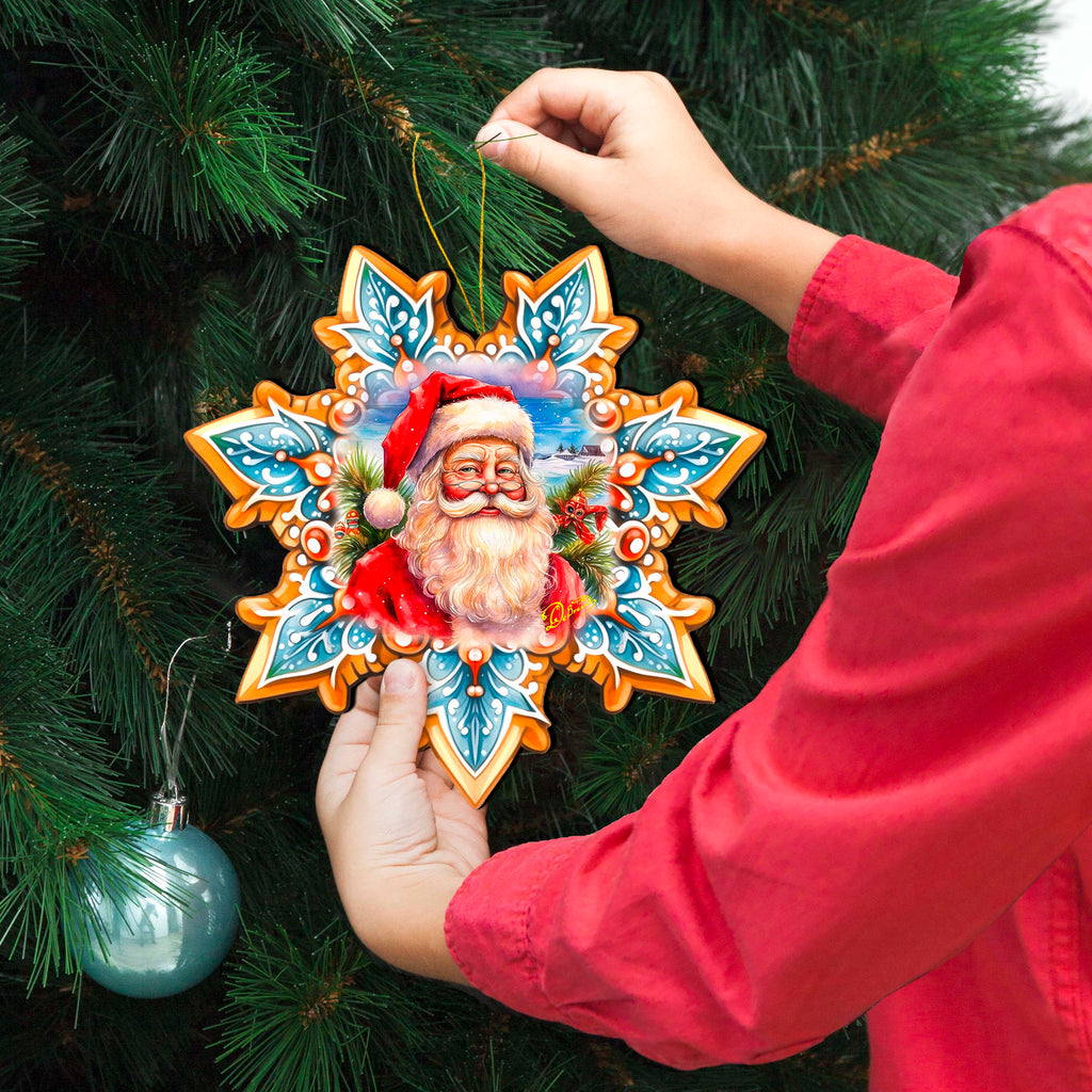 Santa Snowflake Large Wooden Ornament by G. Debrekht - Christmas Santa Snowman Decor - 8688422M