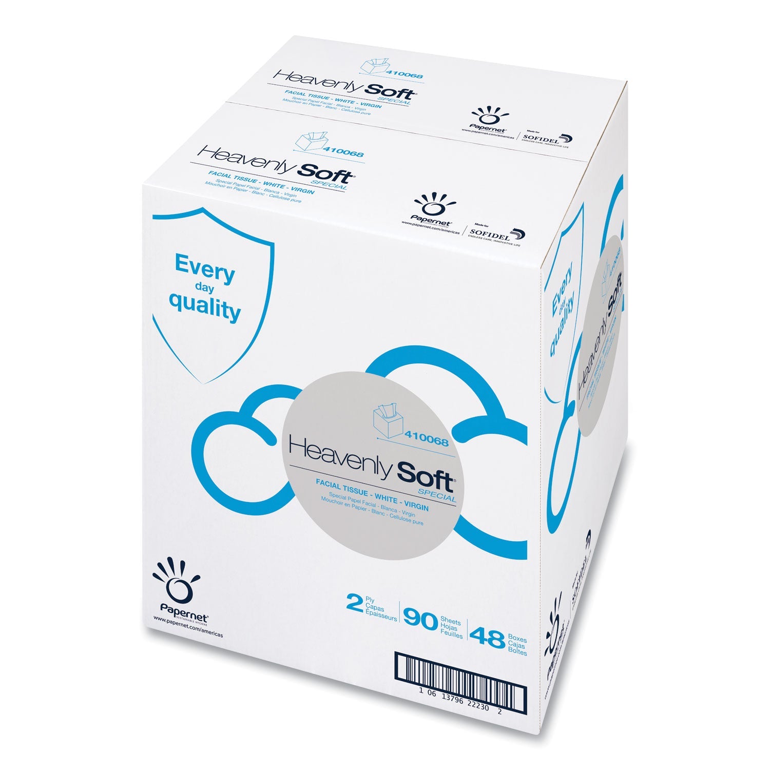 Papernet Heavenly Soft Facial Tissue, 2-Ply, White, 90/Pack, 48 Packs/Carton