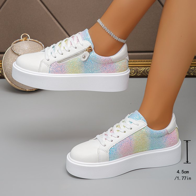 Women's Sequin Lace-Up Sneakers – Glitter Casual Sport Shoes