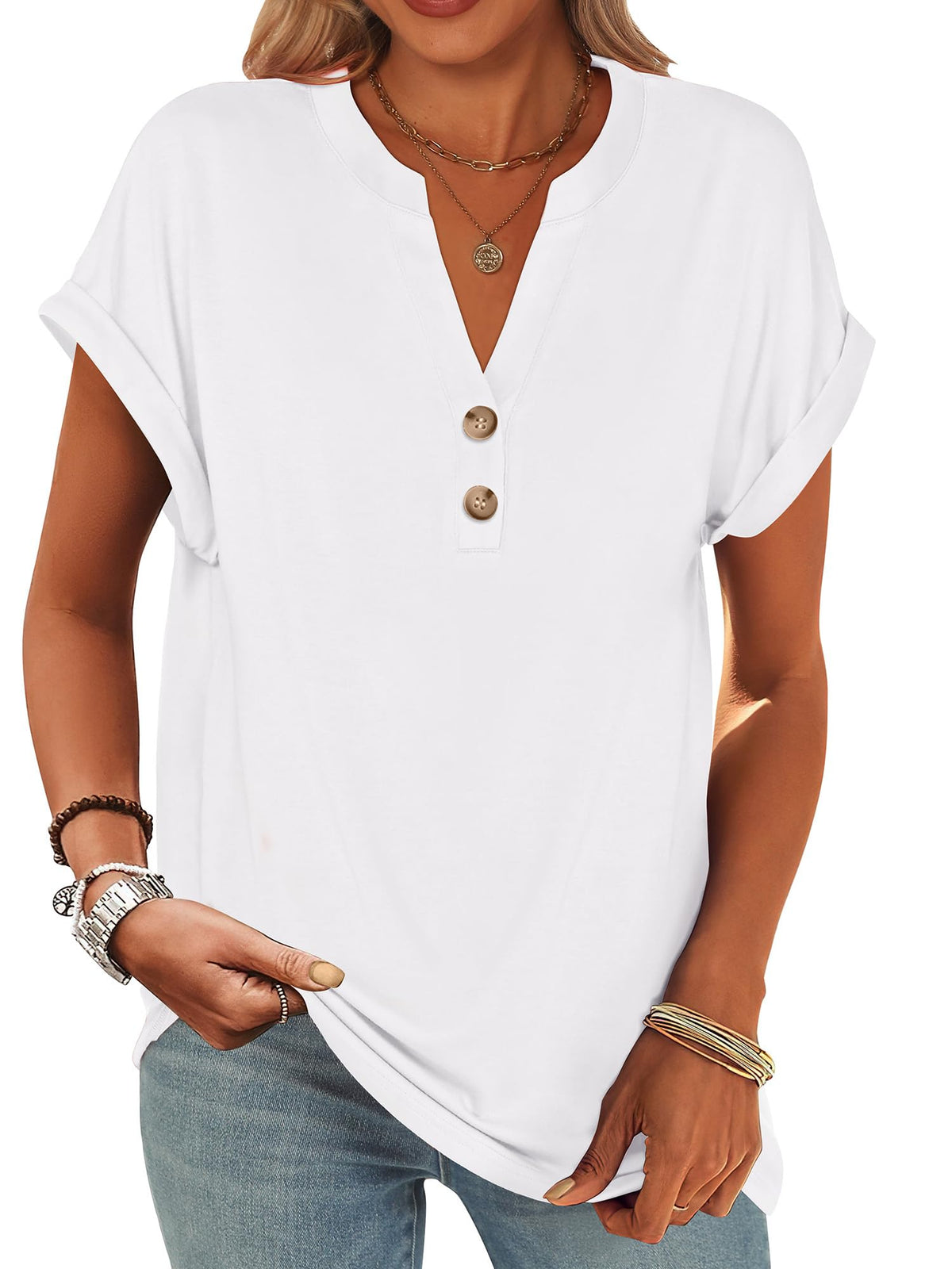 ANRABESS Womens Short Sleeve Henley Tops Summer Shirts Dressy Casual Blouse