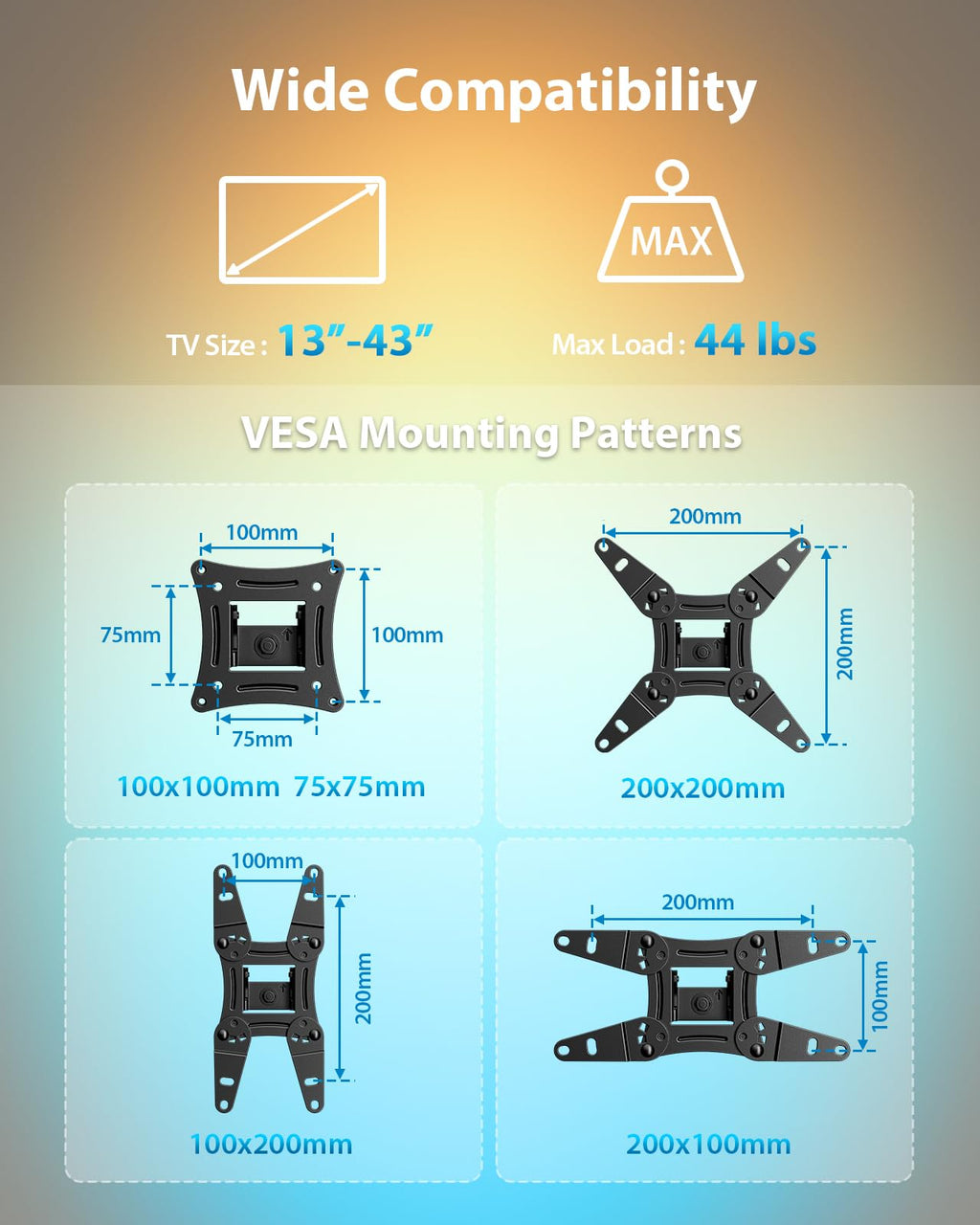 Pipishell TV Wall Mount for 26-74 inch LED LCD OLED 4K TVs up to 99lbs, Full Motion TV Mount Bracket Articulating Swivel Extension Tilting Leveling Max VESA 400x400mm, Fits 12/16 Inch Wood Studs