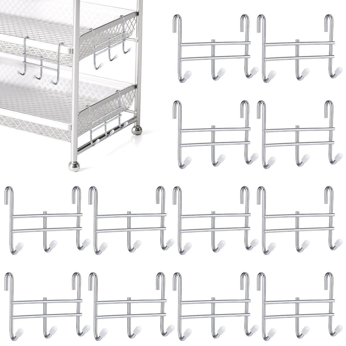 Dimeho 12pcs 3 Hook Wire Shelving Attachment Silver 3.74x3.27x1.38in