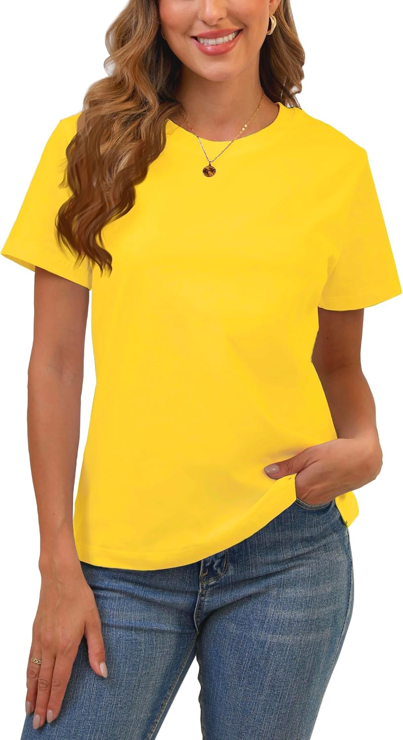 BJY Cotton Basic T Shirts for Women,Crew Neck Short Sleeve Summer Shirts(2XS-3XL, 20+ Color)
