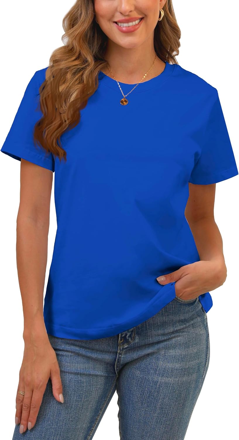 BJY Cotton Basic T Shirts for Women,Crew Neck Short Sleeve Summer Shirts(2XS-3XL, 20+ Color)