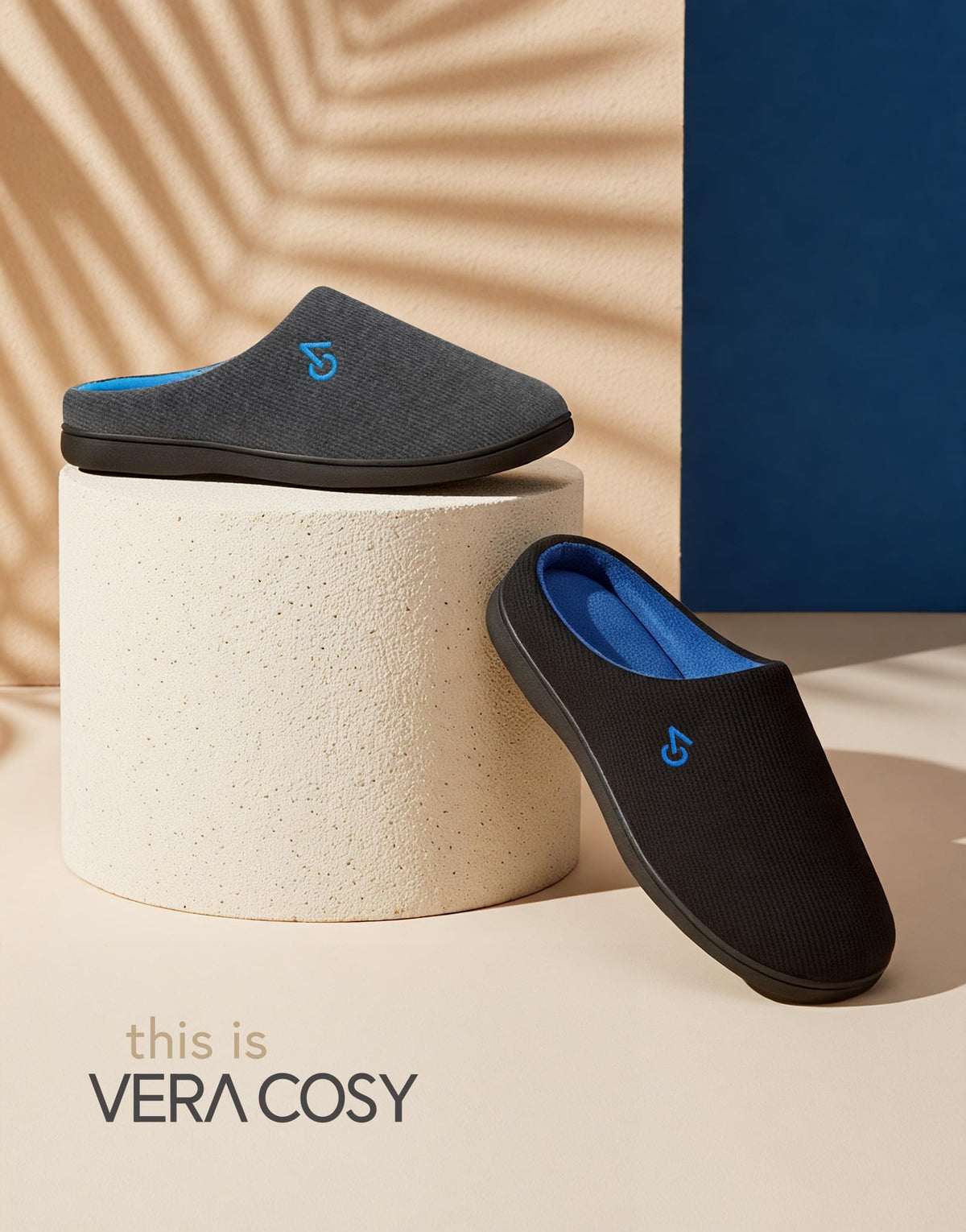 VeraCosy Men's Two-Tone House Slippers Memory Foam Indoor Rubber Sole