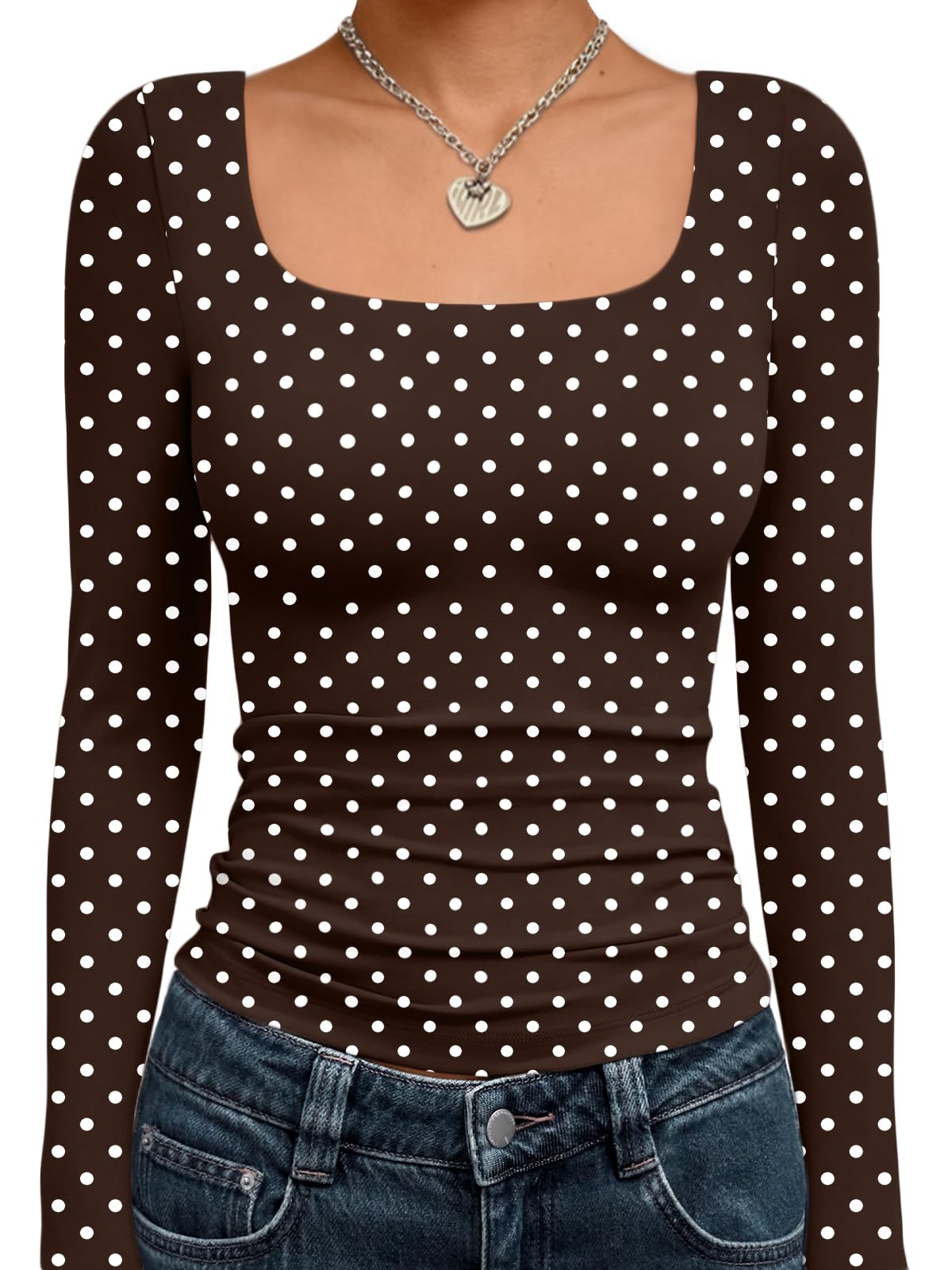 Trendy Queen Womens Square Neck Long Sleeve Shirts Double Lined Fall Tops
