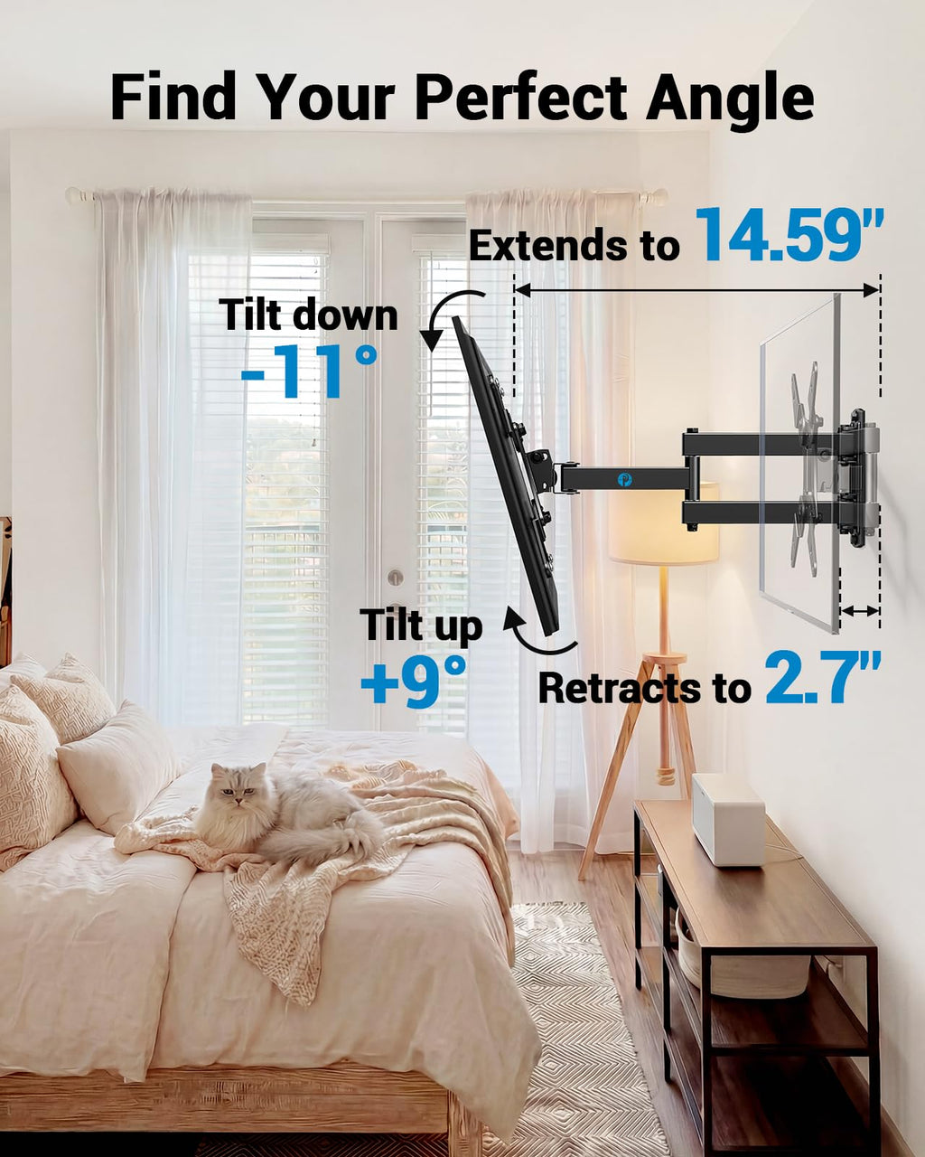 Pipishell TV Wall Mount for 26-74 inch LED LCD OLED 4K TVs up to 99lbs, Full Motion TV Mount Bracket Articulating Swivel Extension Tilting Leveling Max VESA 400x400mm, Fits 12/16 Inch Wood Studs