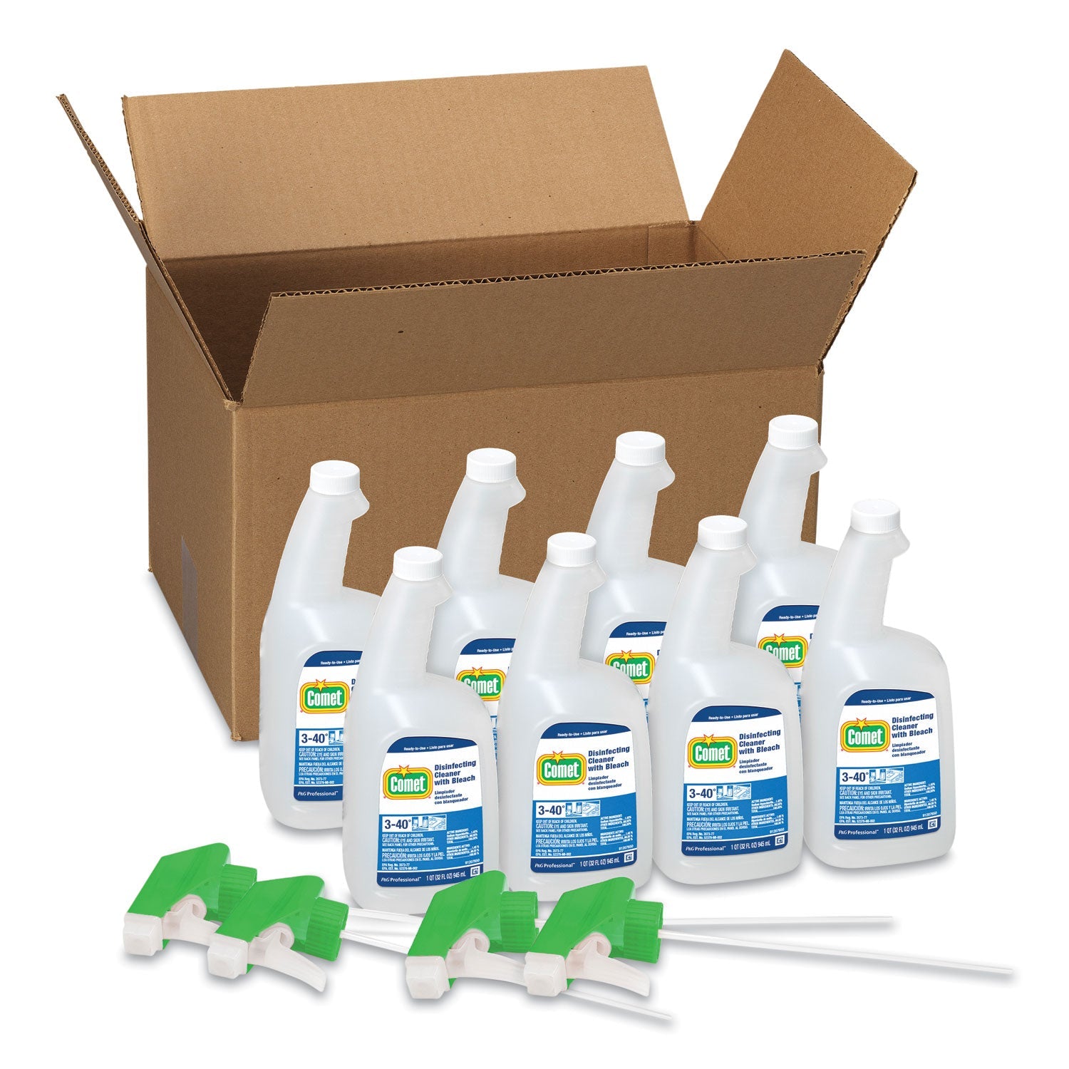 Comet Disinfecting Cleaner with Bleach, 32 oz, Plastic Spray Bottle, Fresh Scent, 8/Carton