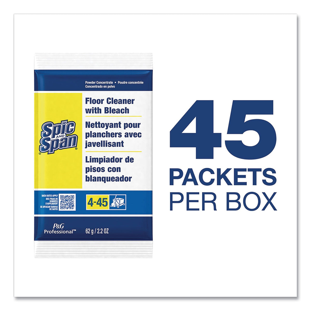Spic and Span Bleach Floor Cleaner Packets, 2.2oz Packets, 45/Carton