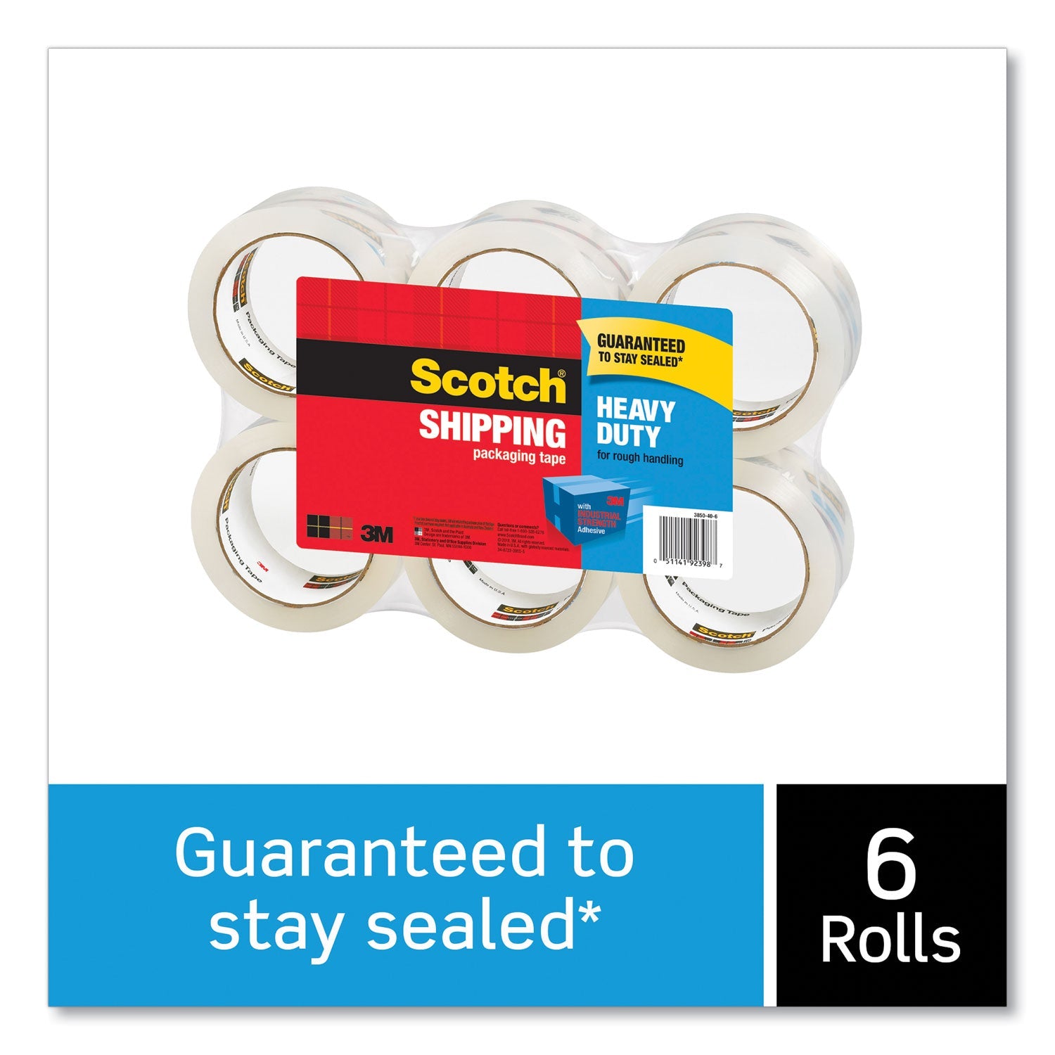 Scotch 3850 Heavy-Duty Packaging Tape, 3" Core, 1.88" x 54.6 yds, Clear, 6/Pack