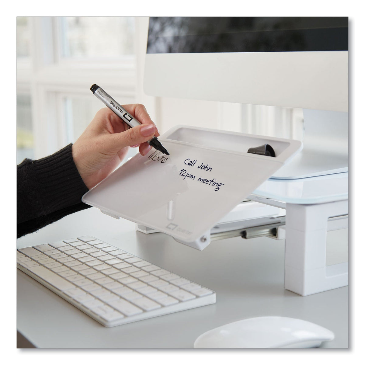 Quartet Adjustable Height Desktop Glass Monitor Riser with Dry-Erase Board, 14 x 10.25 x 2.5 to 5.25, White, Supports 100 lb