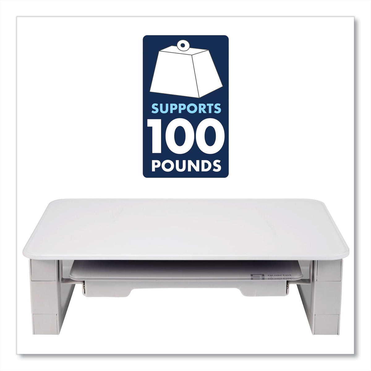 Quartet Adjustable Height Desktop Glass Monitor Riser with Dry-Erase Board, 14 x 10.25 x 2.5 to 5.25, White, Supports 100 lb