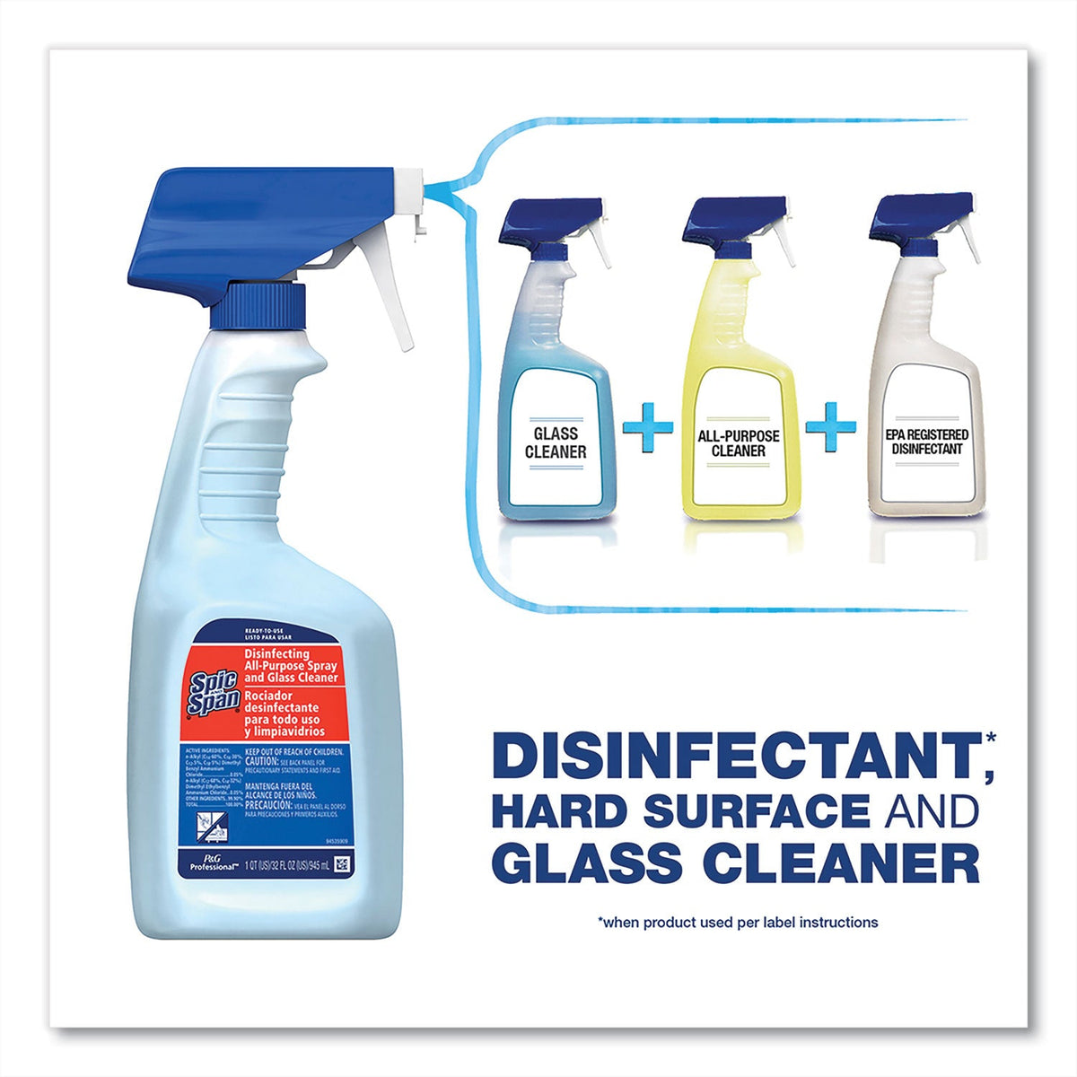 Spic and Span Disinfecting All-Purpose Spray and Glass Cleaner, Fresh Scent, 32 oz Spray Bottle, 6/Carton