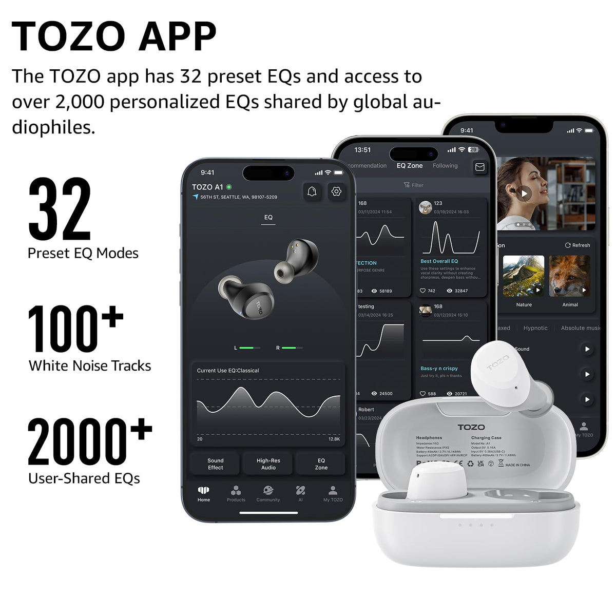 TOZO A1 Wireless Earbuds Bluetooth 5.3 Light Weight in Ear Headphones