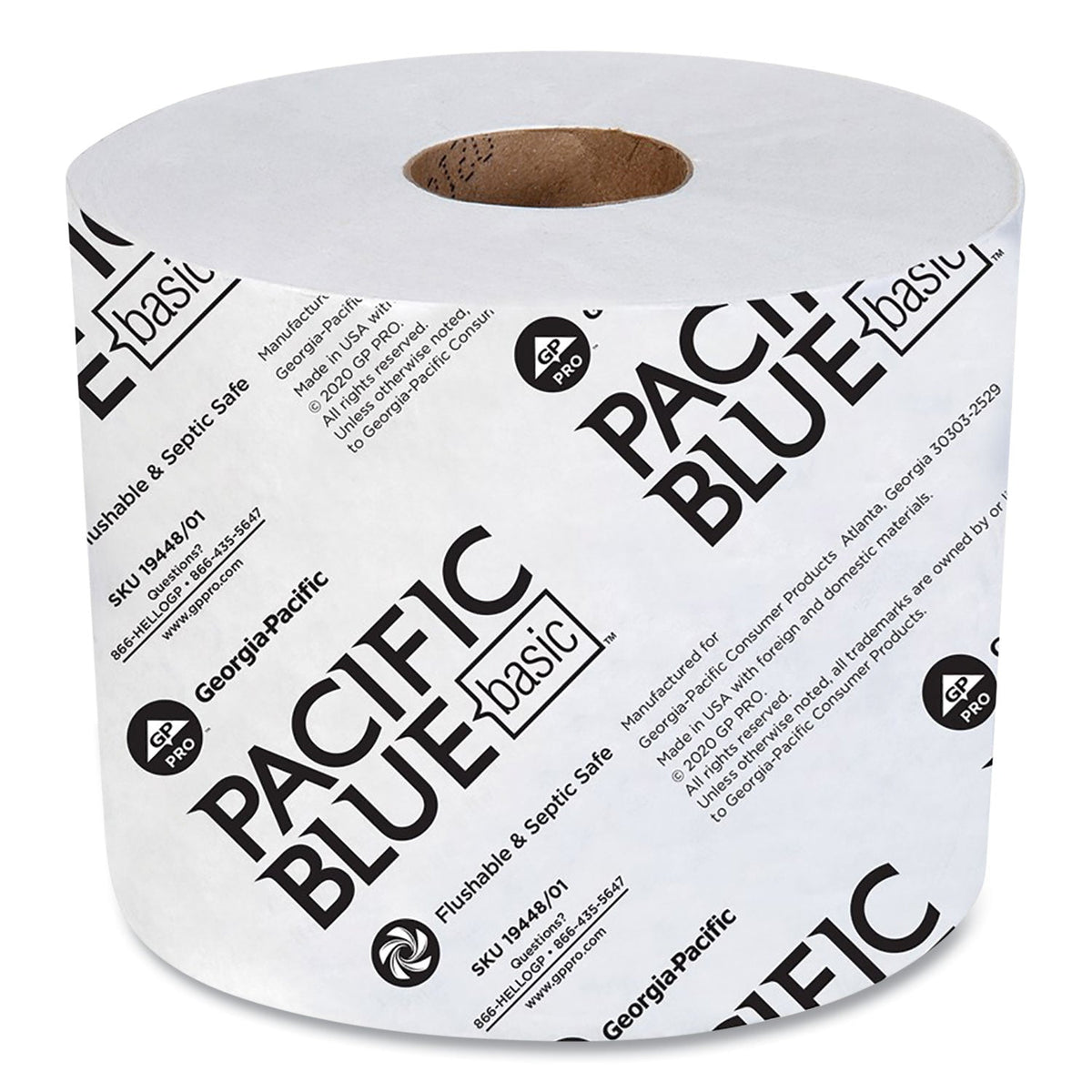 Georgia Pacific Pacific Blue Basic High-Capacity Bathroom Tissue, Septic Safe, 2-Ply, White, 1,000 Sheets/Roll, 48 Rolls/Carton