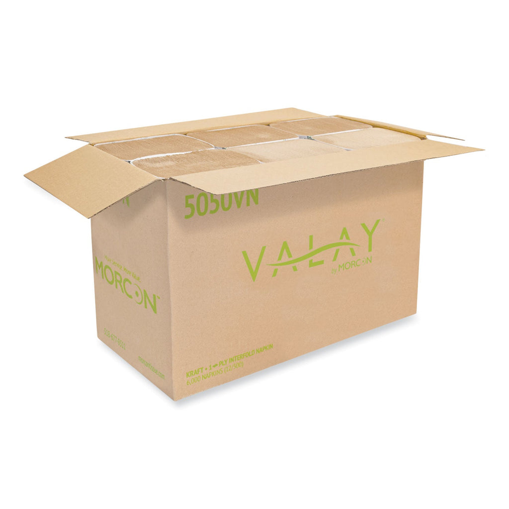 Morcon Tissue Valay Interfolded Napkins, 1-Ply, 6.3 x 8.85, Kraft, 6,000/Carton