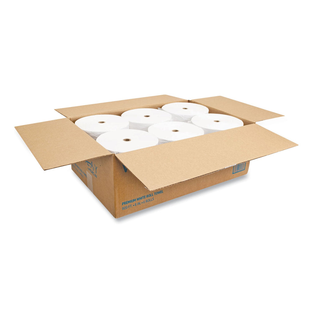 Morcon Tissue Valay Proprietary Roll Towels, 1-Ply, 8" x 800 ft, White, 6 Rolls/Carton