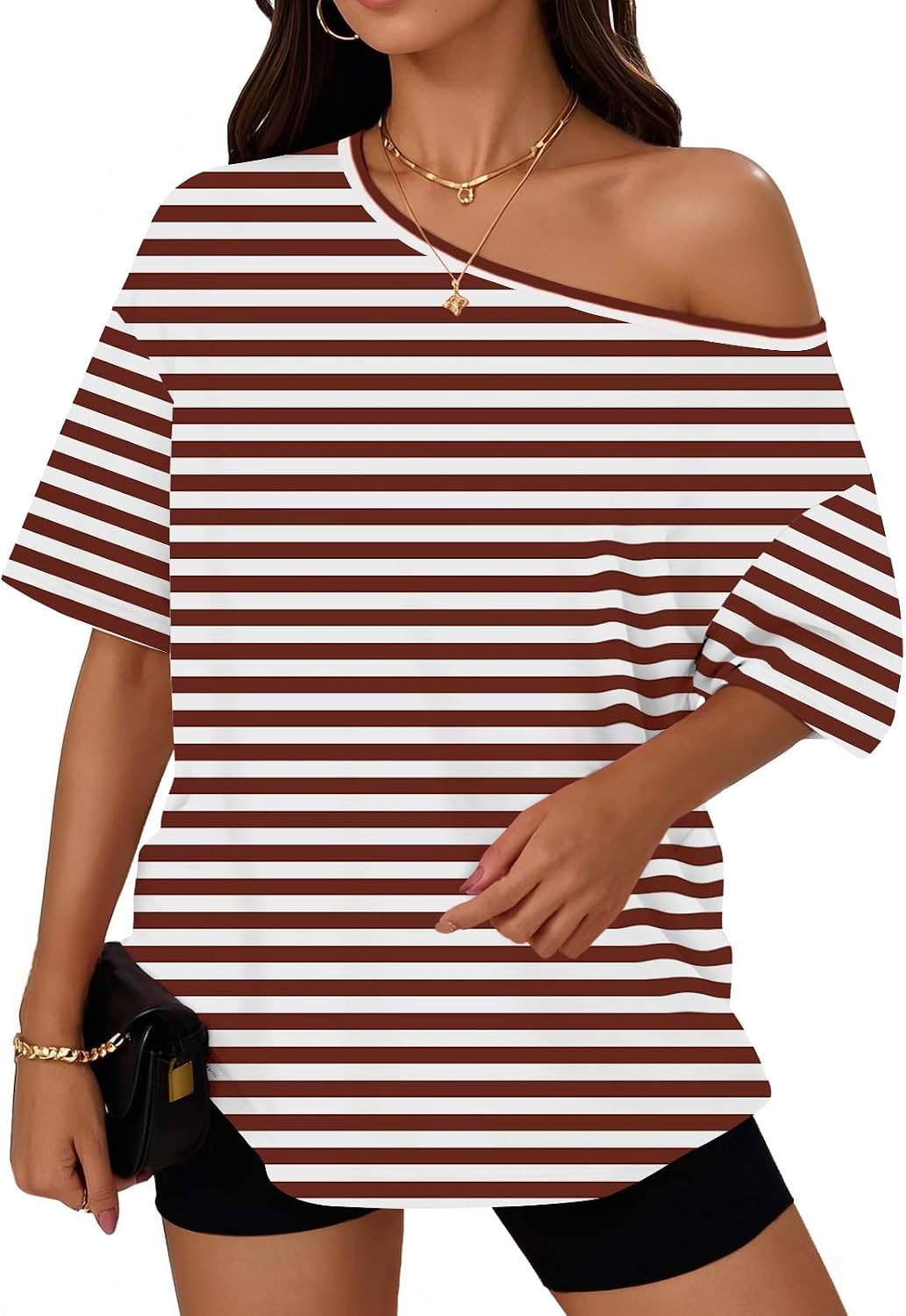 Trendy Queen Womens Off the Shoulder Tops Oversized Summer T-Shirts 2026