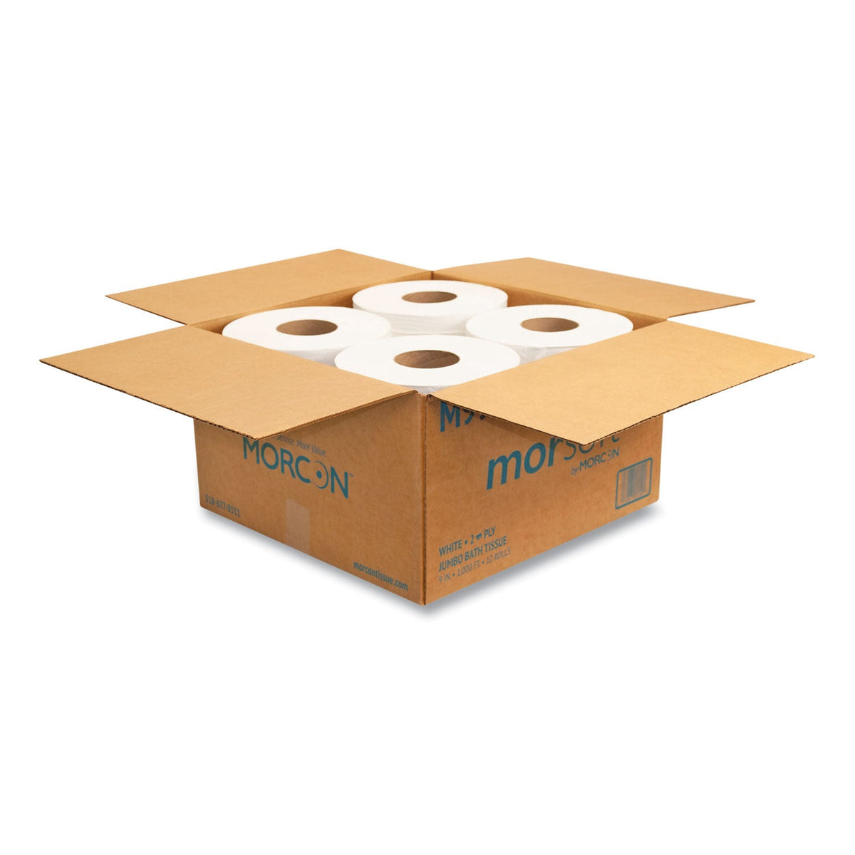 Morcon Tissue Jumbo Bath Tissue, Septic Safe, 2-Ply, White, 3.3" x 1,000 ft, 12/Carton