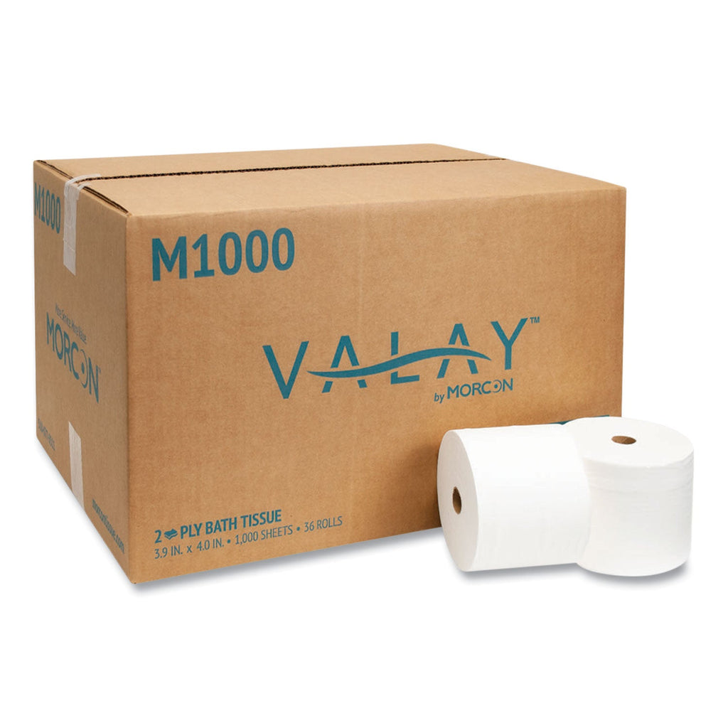 Morcon Tissue Small Core Bath Tissue, Septic Safe, 2-Ply, White, 1,000 Sheets/Roll, 36 Rolls/Carton