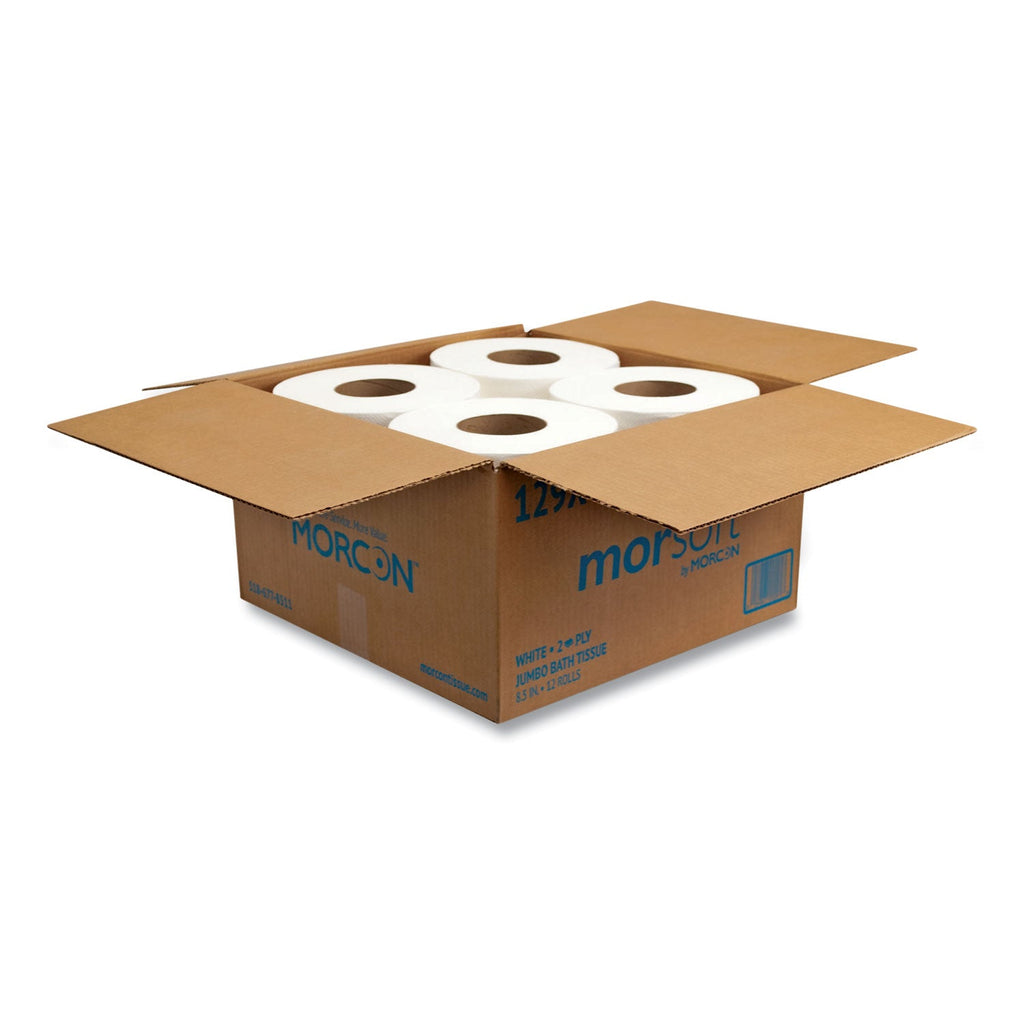 Morcon Tissue Jumbo Bath Tissue, Septic Safe, 2-Ply, White, 3.3" x 500 ft, 12/Carton