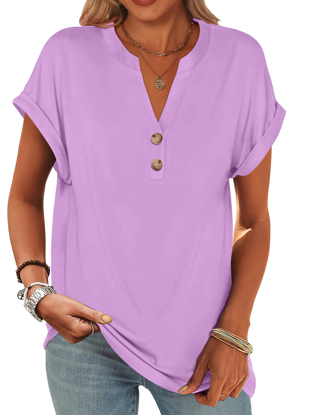 ANRABESS Womens Short Sleeve Henley Tops Summer Shirts Dressy Casual Blouse