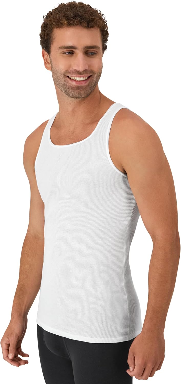 Hanes Men's Tank Undershirt Pack, Cotton Tank Undershirt, Moisture-Wicking, Breathable, White or Grey/Black, Multi-Pack