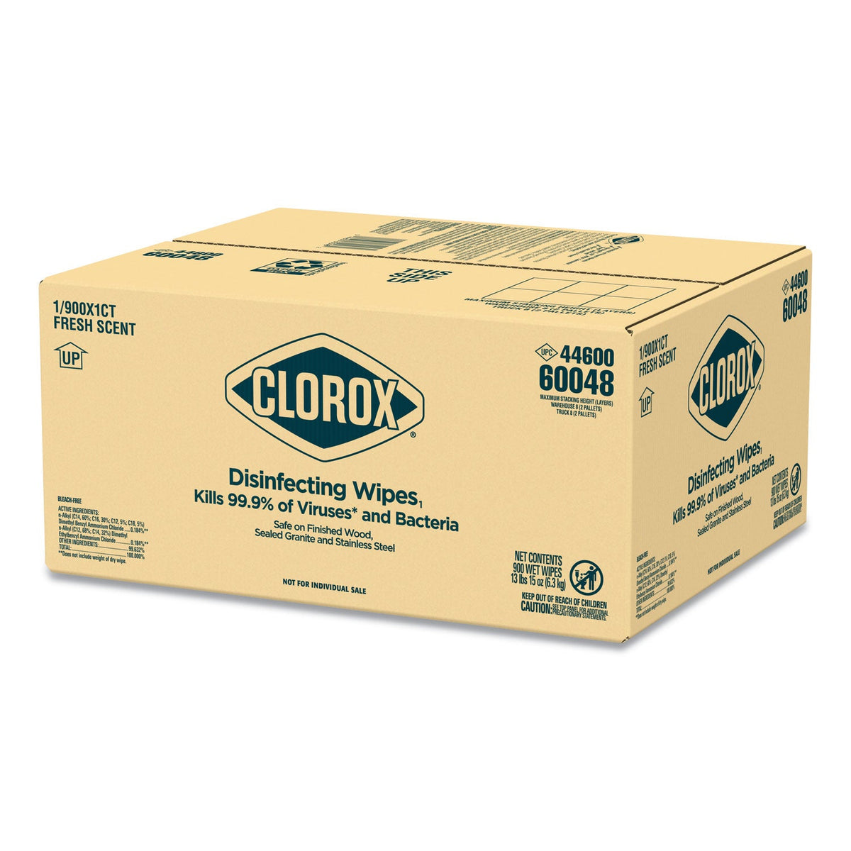 Clorox Disinfecting Wipes, Individually Wrapped, 7 x 8, Fresh Scent, 900/Carton
