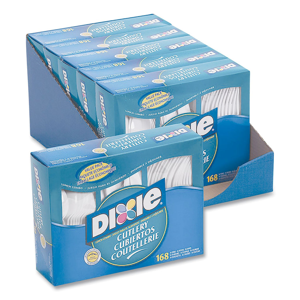 Dixie Combo Pack, Tray with White Plastic Utensils, 56 Forks, 56 Knives, 56 Spoons, 6 Packs