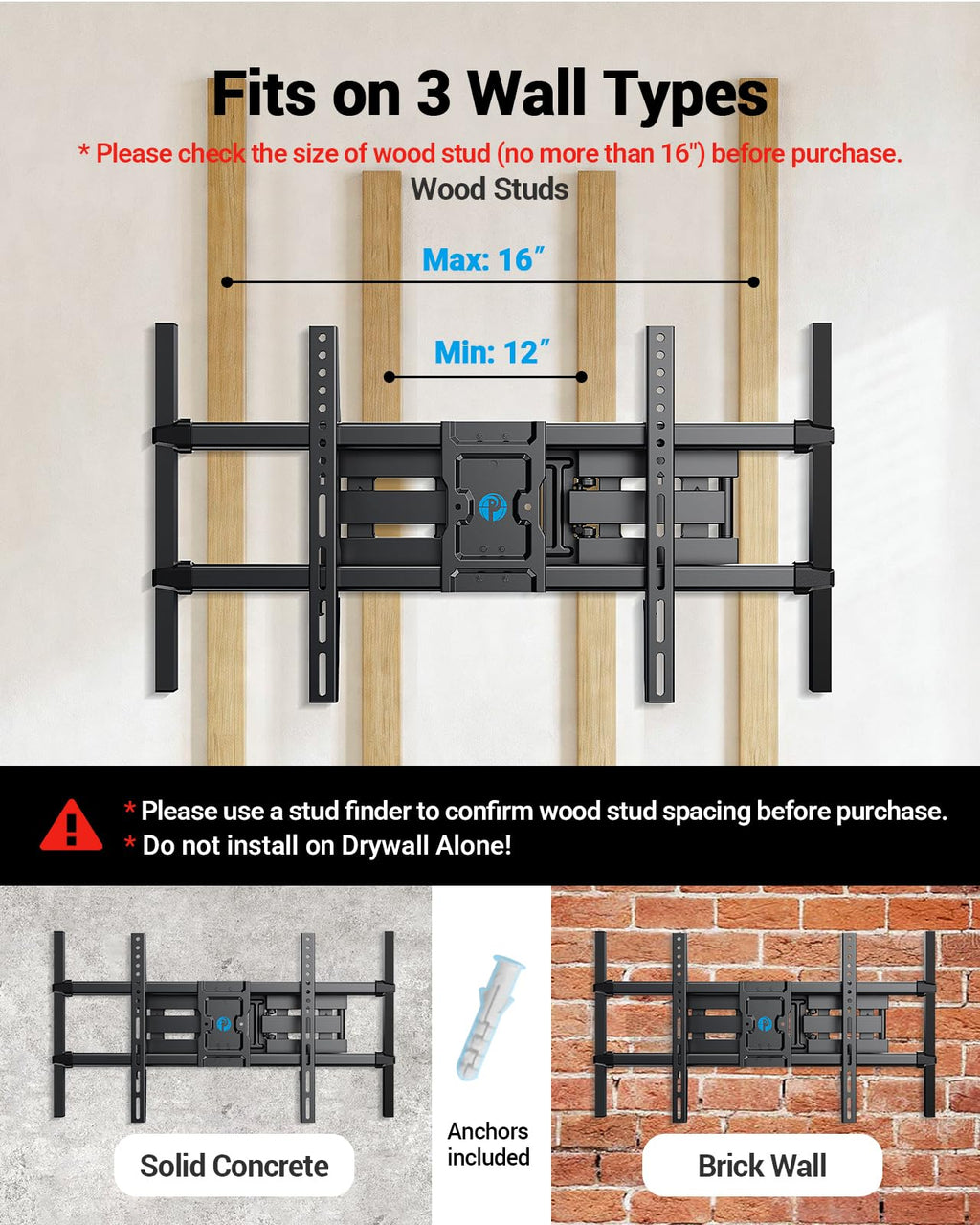 Pipishell TV Wall Mount for 26-74 inch LED LCD OLED 4K TVs up to 99lbs, Full Motion TV Mount Bracket Articulating Swivel Extension Tilting Leveling Max VESA 400x400mm, Fits 12/16 Inch Wood Studs