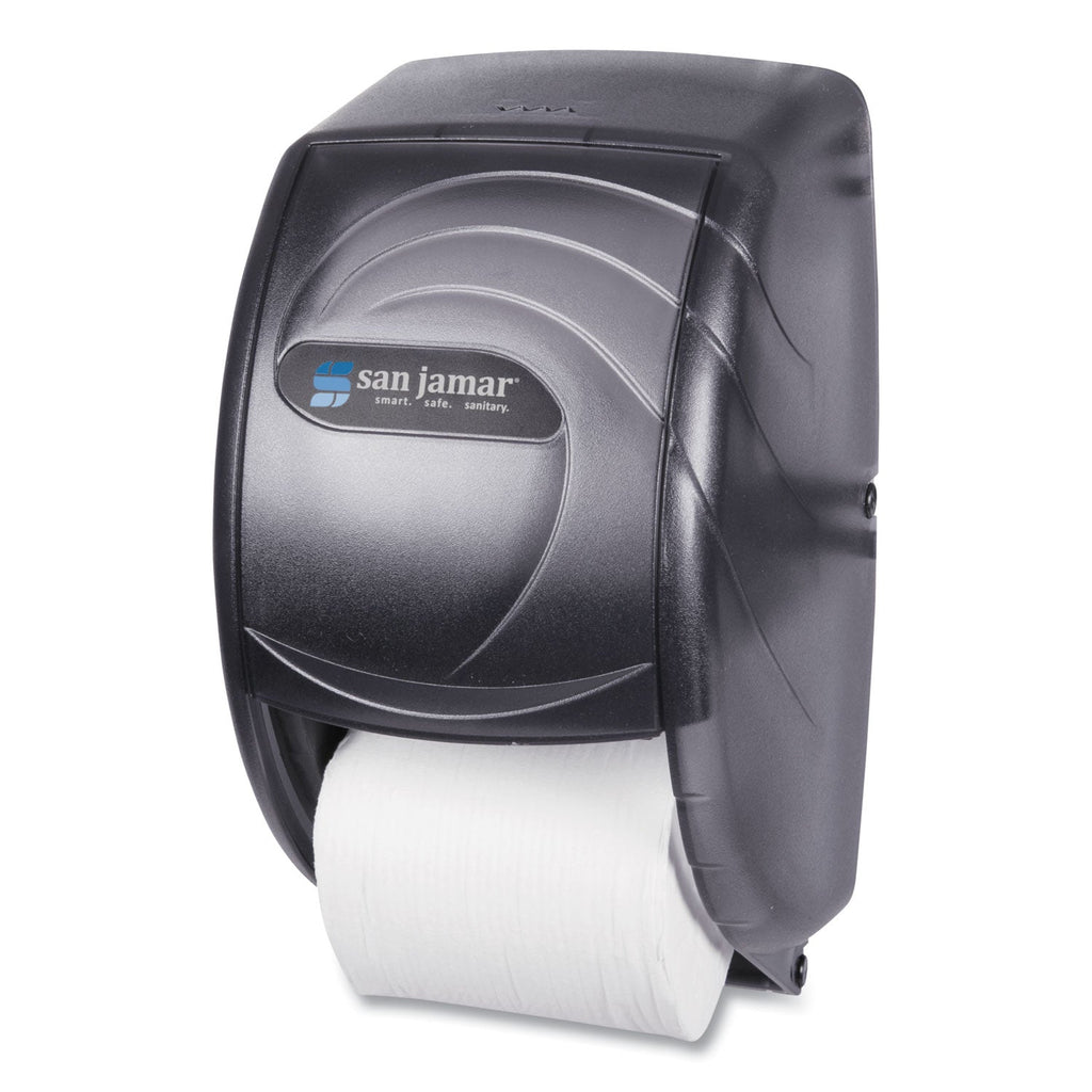 San Jamar Duett Standard Bath Tissue Dispenser, Oceans, 7.5 x 7 x 12.75, Transparent Black Pearl