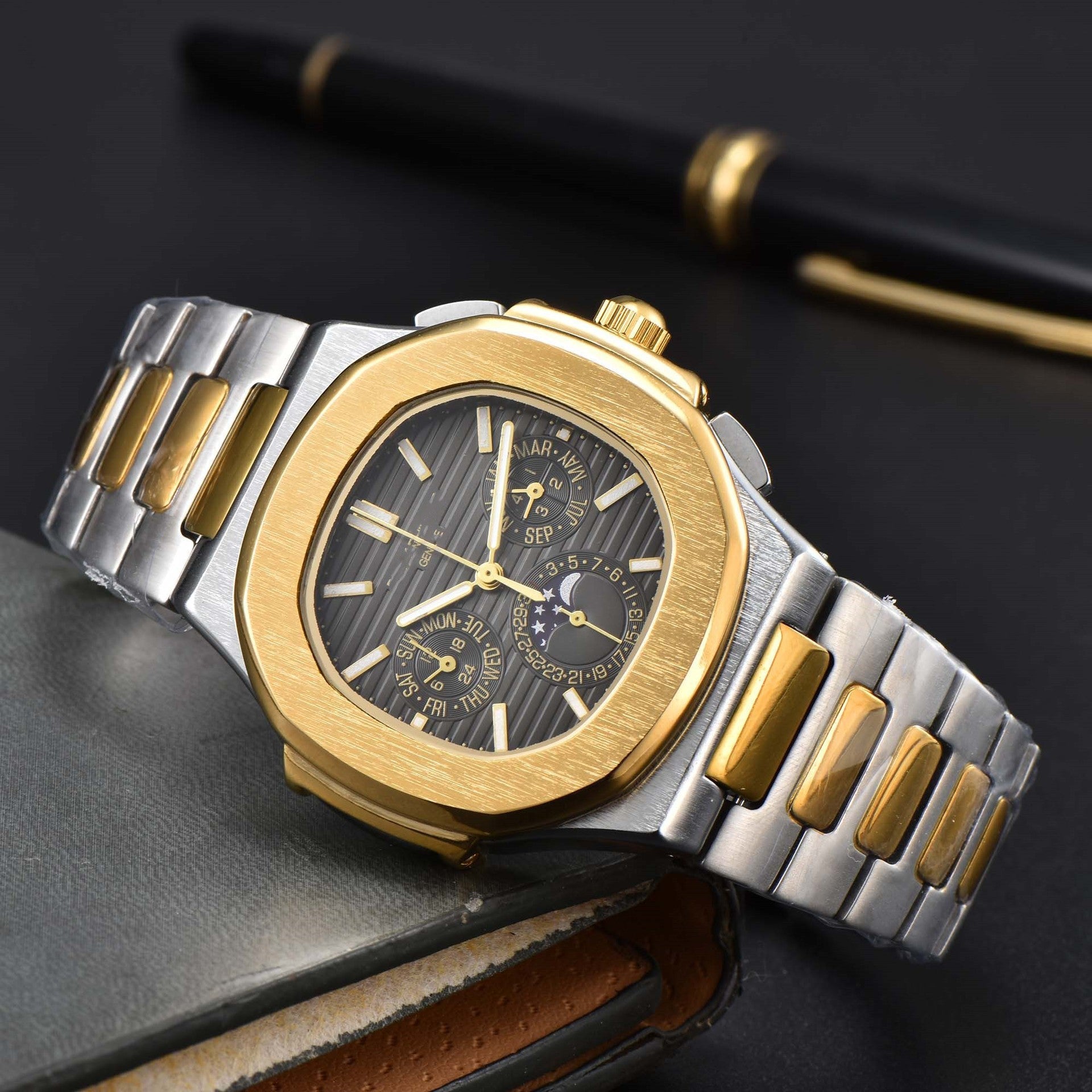 Fashionable Six-Prong Steel-Strap Business-Style Nautilus Mens Watch