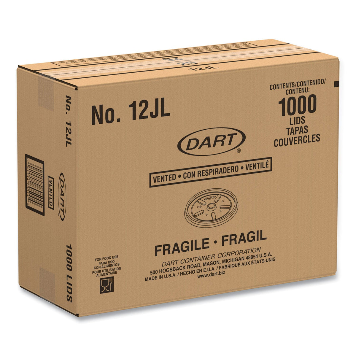 Dart Plastic Lids for Foam Cups, Bowls and Containers, Vented, Fits 6-14 oz, White, 100/Pack, 10 Packs/Carton