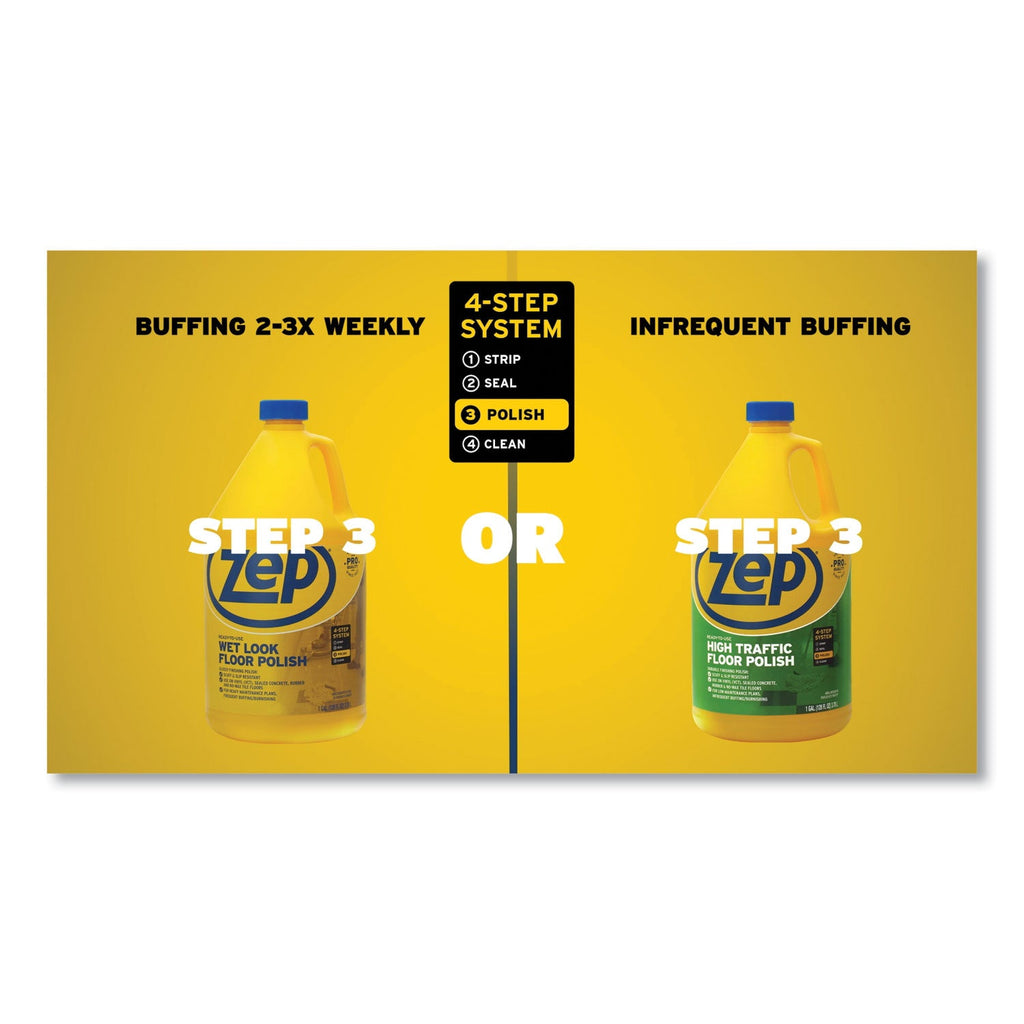 Zep Commercial Wet Look Floor Polish, 1 gal, 4/Carton