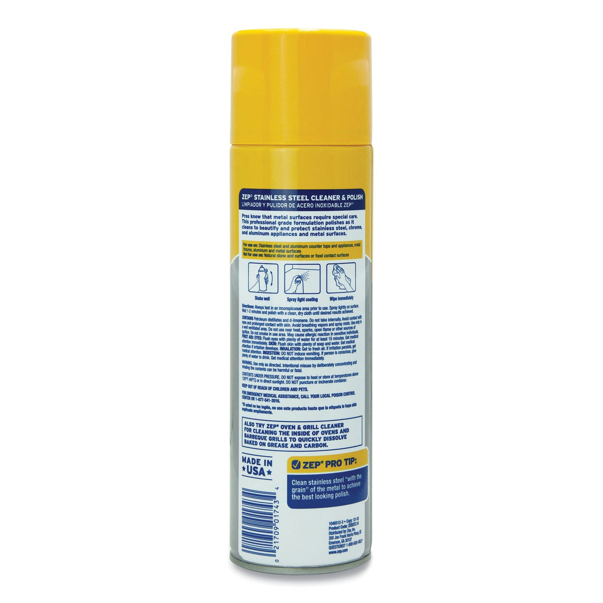 Zep Commercial Stainless Steel Polish, 14 oz Aerosol Spray, 12/Carton