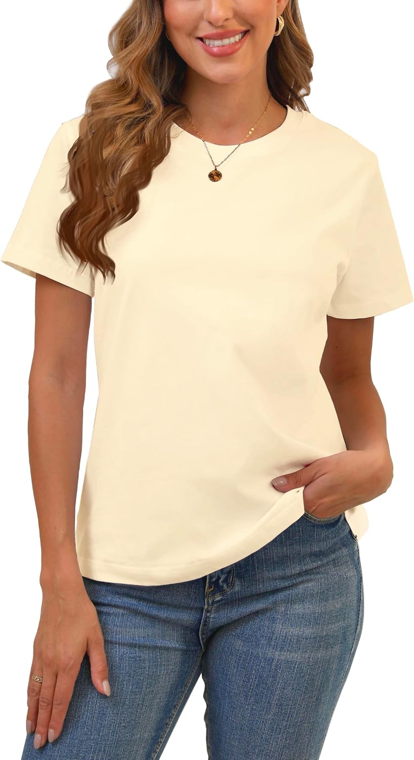 BJY Cotton Basic T Shirts for Women,Crew Neck Short Sleeve Summer Shirts(2XS-3XL, 20+ Color)