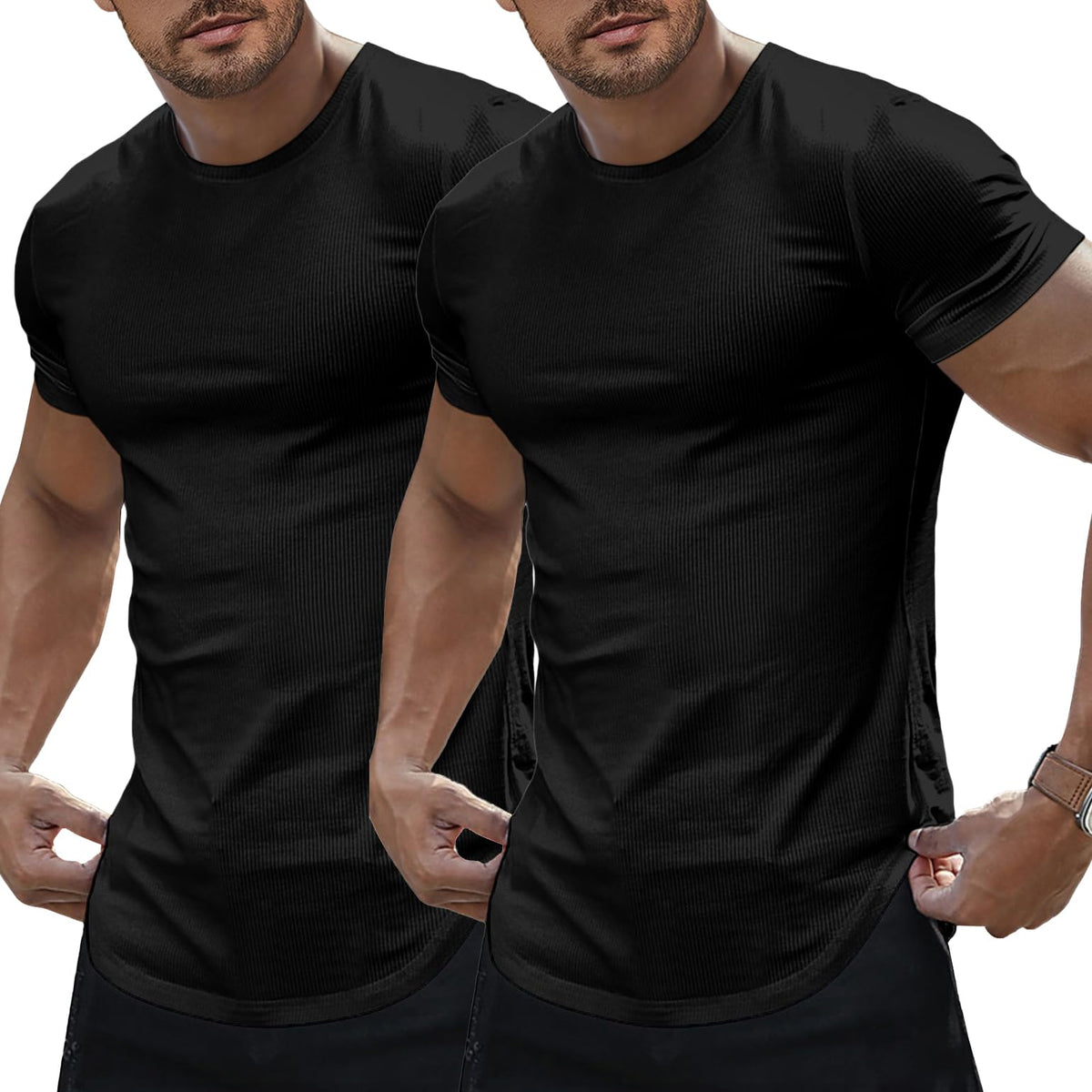 JMIERR Mens Short Sleeve T Shirt Summer Muscle Slim Fitted Crewneck Longline Tees Shirts for Gym Workout