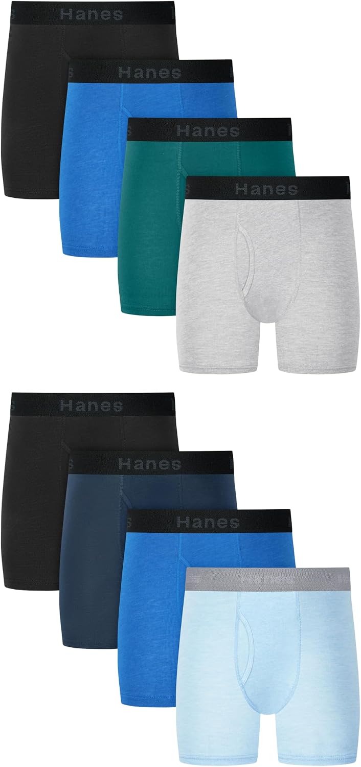 Hanes Boys' Boxer Briefs, Moisture-wicking Underwear for Boys & Toddlers, Assorted, 10 Or 12 Pack