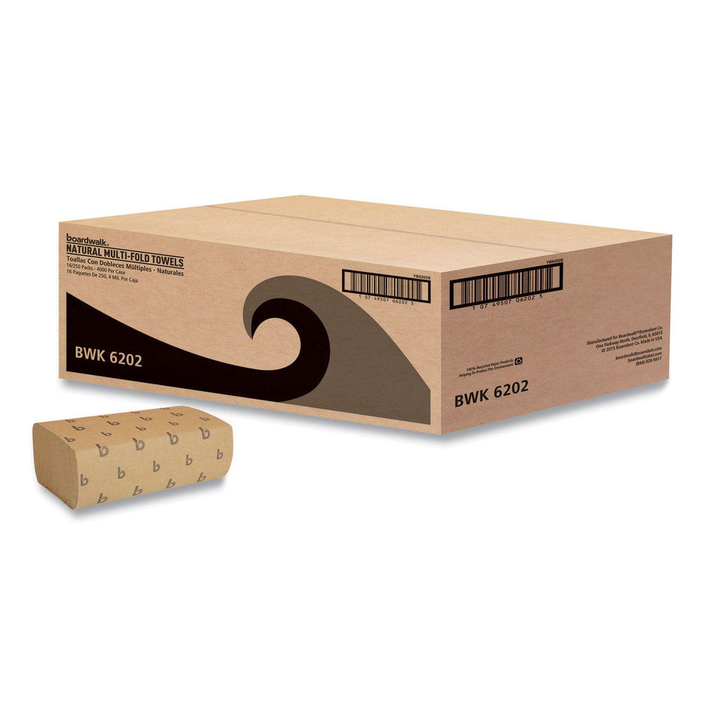 Boardwalk Multifold Paper Towels, 1-Ply, 9 x 9.45, Natural, 250/Pack, 16 Packs/Carton