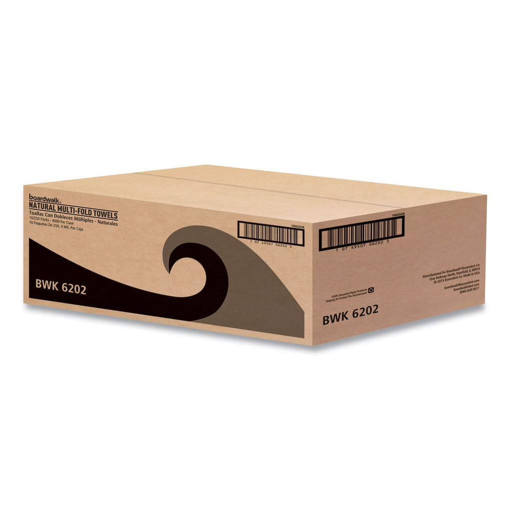Boardwalk Multifold Paper Towels, 1-Ply, 9 x 9.45, Natural, 250/Pack, 16 Packs/Carton