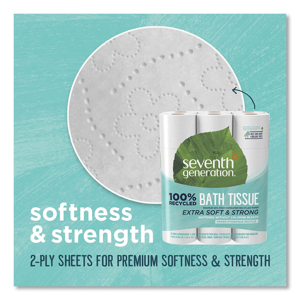 Seventh Generation 100% Recycled Bathroom Tissue, Septic Safe, 2-Ply, White, 240 Sheets/Roll, 24/Pack