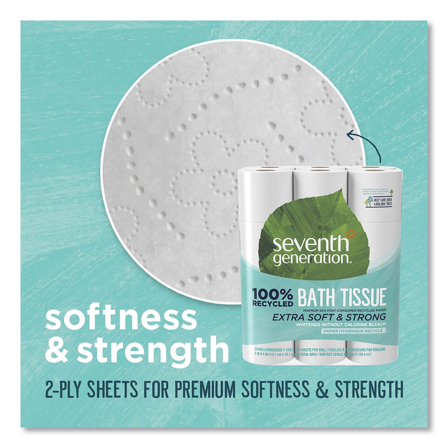 Seventh Generation 100% Recycled Bathroom Tissue, Septic Safe, 2-Ply, White, 240 Sheets/Roll, 24/Pack, 2 Packs/Carton