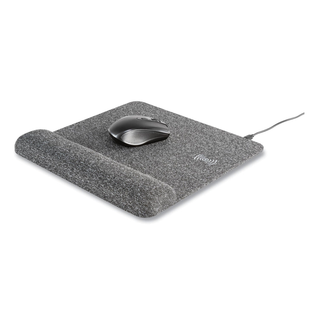 Allsop Powertrack Plush Wireless Charging Mouse Pad with Wrist Rest, 11.8 x 11.6, Gray