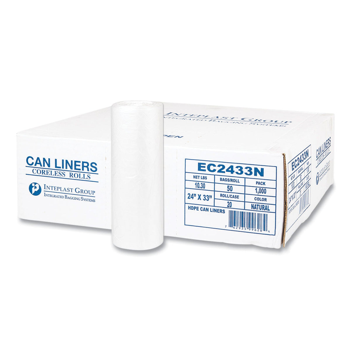 Inteplast Group High-Density Commercial Can Liners, 16 gal, 5 microns, 24" x 33", Natural, 1,000/Carton