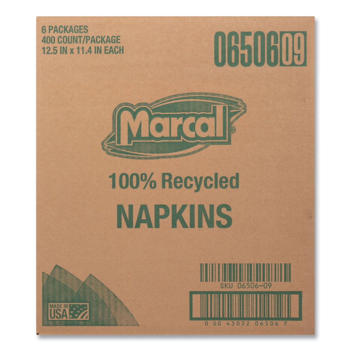 Marcal 100% Recycled Luncheon Napkins, 11.4 x 12.5, White, 400/Pack, 6PK/CT